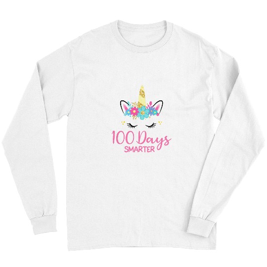 Unicorn Pet Face 100 Days Smarter 100th Day Of School For Girls 2 Long Sleeves
