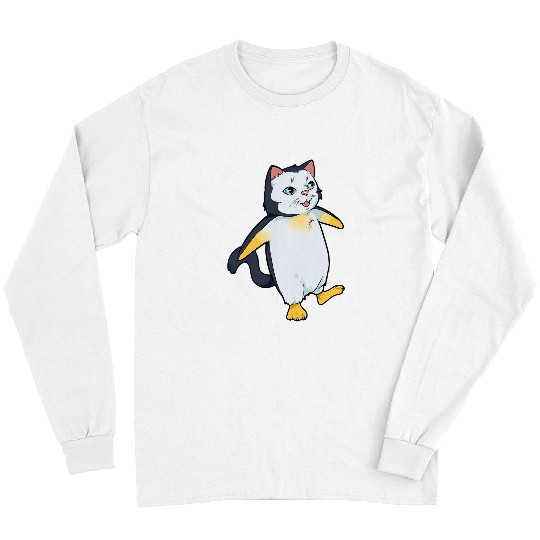 Penguin Pet Funny penguin illustration with a cat face on it Long Sleeves