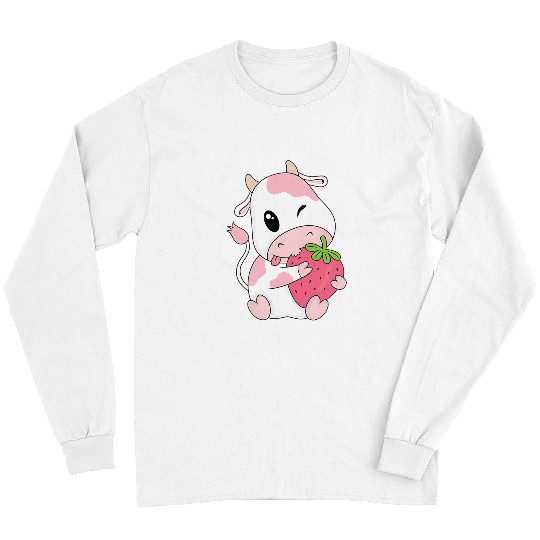 Cow Pet Cute Pink Strawberry Cow Print Kawaii Animal Long Sleeves