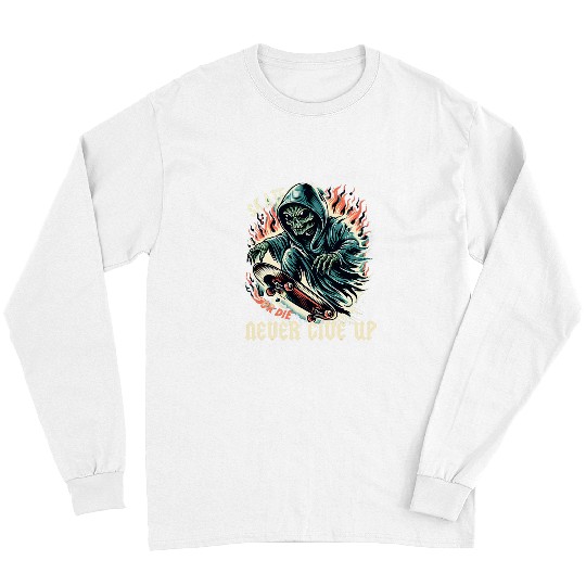 Aliens UFO Skate Or Die Creepy Alien Mars Cool Street Wear Tattoo Style Long Sleeves