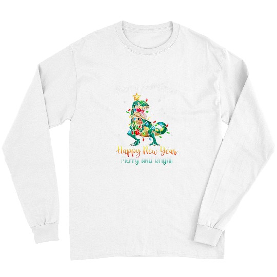 Dinosaur Pet Merry Christmas Happy New Year Merry and Bright Long Sleeves