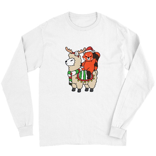 Llama Pet Santa Llama Red Panda Riding Reindeer Alpaca Christmas Long Sleeves