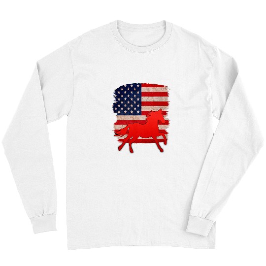 Horse Pet Patriotic Flag Horse 4th of July USA God Bless America Pride Long Sleeves