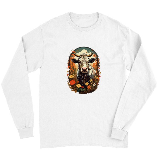 Cow Pet Cows Cottagecore Aesthetic Fairycore Mushroom Fungi Floral Long Sleeves