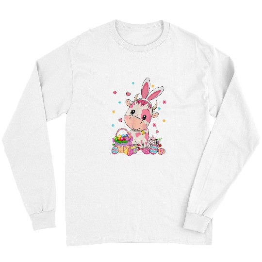 Cow Pet Cute Strawberry Cow Wearing Bunny Ear Easter Egg Basket Long Sleeves