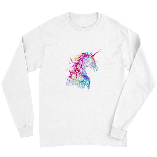 Unicorn Pet Neon Unicorn Rainbow Lines Magic Horse Side Back View Cute Long Sleeves