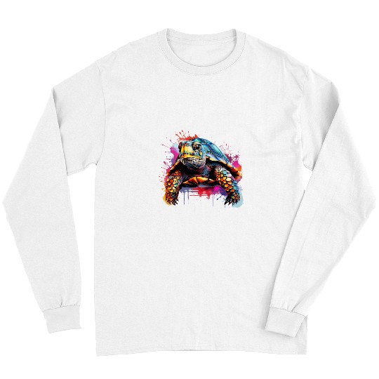 Turtle Pet Box Turtle Lover Colorful Splash Art Long Sleeves