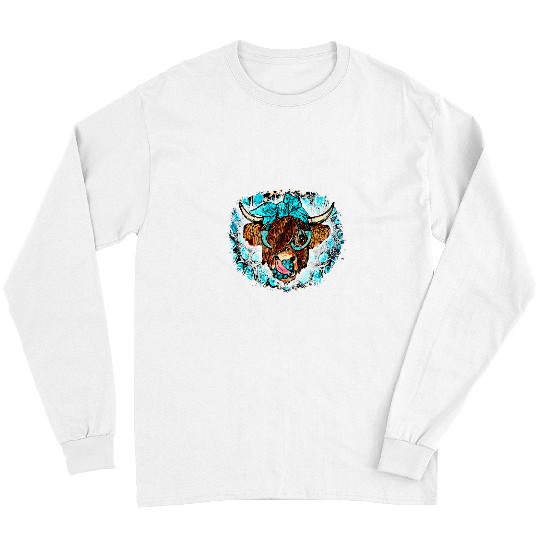Cow Pet Turquoise Highland Cow Glasses Gemstone Western Farm Animals Long Sleeves
