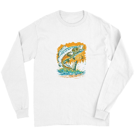 Fishing Fun Awesome Striped Bass Fish Jumping American Fishing 80s Long Sleeves