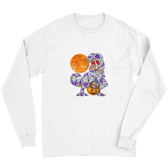Dinosaur Pet mummy Purple TRex with Halloween Pumpkin and candy Long Sleeves