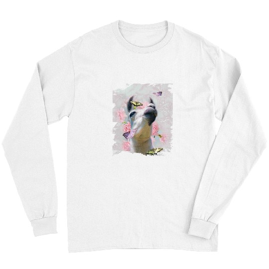 Llama Pet face butterfly flower butterflies and flowers Long Sleeves