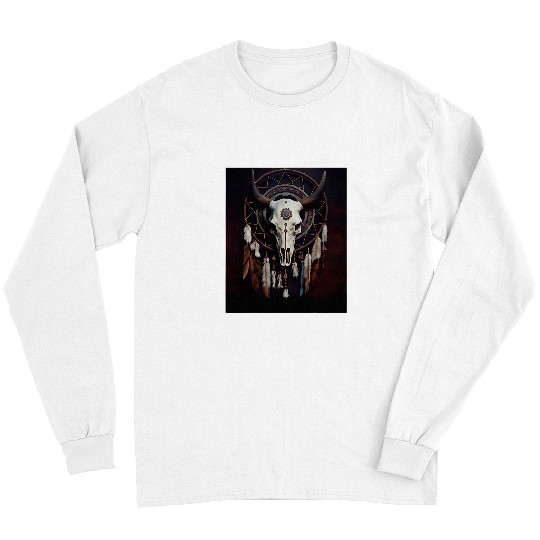 Cow Pet vintages Cow Skull Native American Dreamcatcher Art Long Sleeves