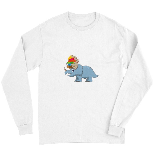 Book Fun Dinosaur Triceratops Carrying Books on Head Long Sleeves
