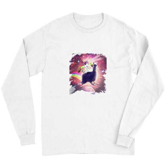 Llama Pet Lazer Rave Space Cat Riding Llama With Taco Long Sleeves