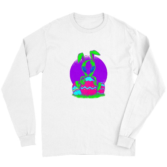 Aliens UFO happy Easter Bunny rabbit alien Egg extraterrestrial creepy Long Sleeves