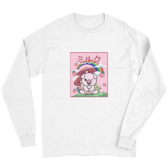 Pig Pet Cottagecore Aesthetic Kawaii Pig Strawberry Milk 01 Long Sleeves