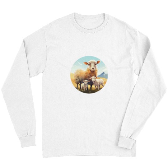 Sheep Pet Family in a meadow for Lamb and Animals Lovers Long Sleeves