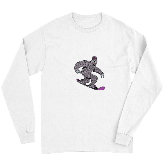 Bigfoot Pet Cute Yeti Monster Snowboarding Funny Mountain Skiing Long Sleeves