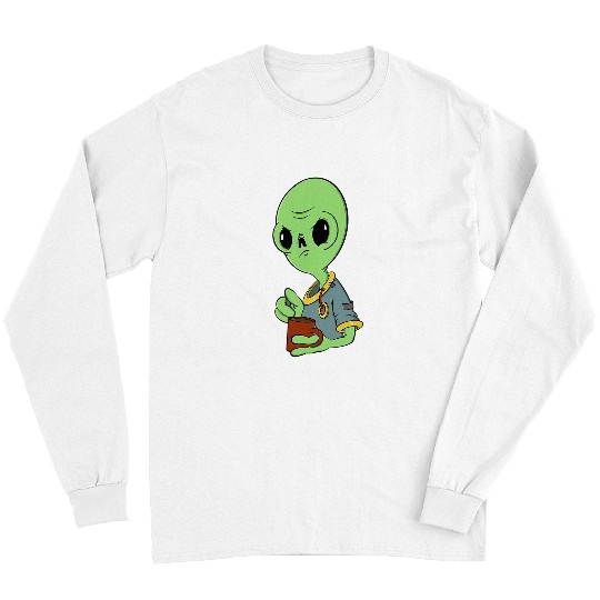 Aliens UFO Grumpy alien with coffee for caffeines lover Long Sleeves