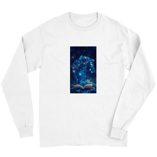 Book Fun Open Night sky Tree of life Glowing lights Long Sleeves