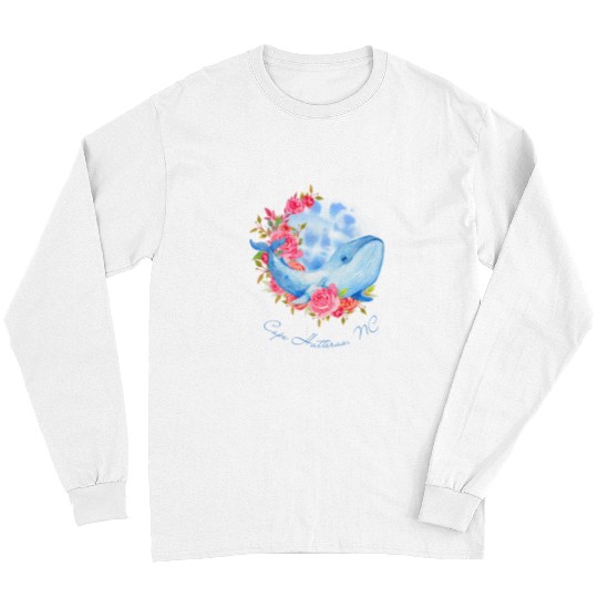 Whale Pet Cape Hatteras NC Watercolor Whale and Rose Flowers Long Sleeves