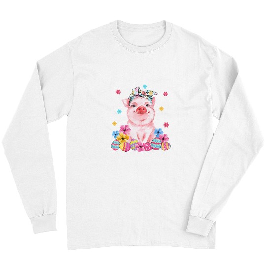 Pig Pet Cute Easter Pig Bunny Eggs Flower Spring 10 Long Sleeves