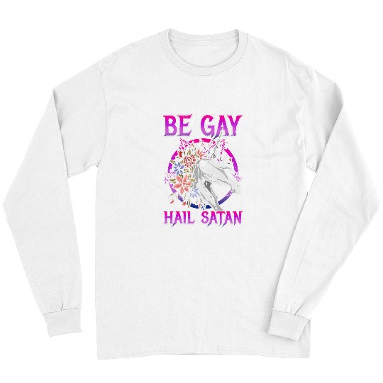 Unicorn Pet LGBTQ Satanic Gay Skull Unicorn Hail Satan Occult Pentagram Long Sleeves