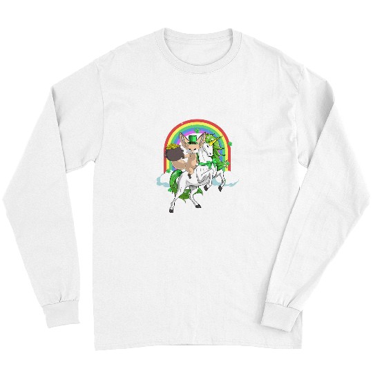 Unicorn Pet Fennec Fox Riding Lepricorn Unicorn Gift St Patricks Day Long Sleeves