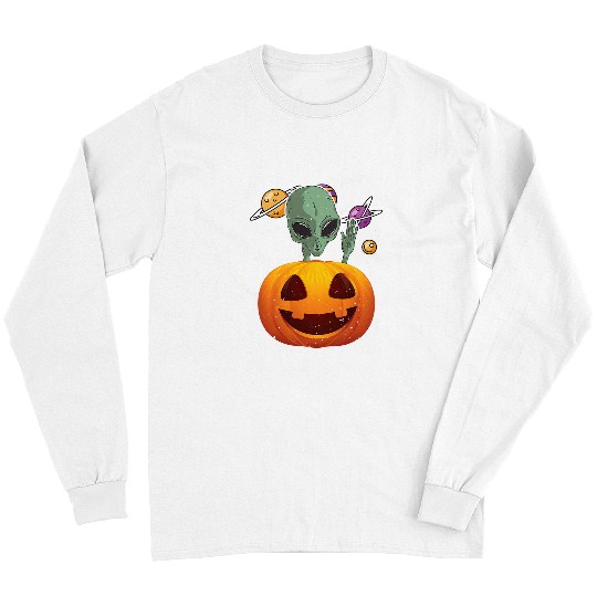 Aliens UFO Halloween Alien Evil Carved Pumpkin Spooky Season Lover Long Sleeves