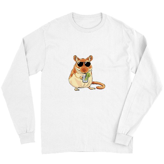 Gerbil Pet Lover Rodent Cool Gerbil Aviator Sunglass Drinking Lemonade Long Sleeves