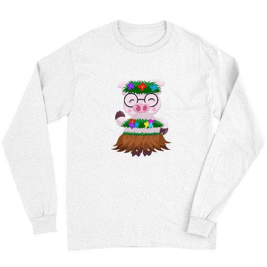 Pig Pet Cool Hawaiian Luau Pig Funny Boar Lover Hula Dancing Long Sleeves