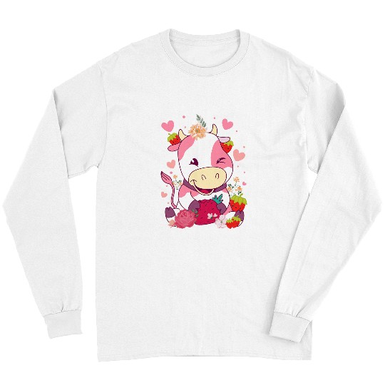 Cow Pet Cute Strawberry Cow Eating Strawberry Strawberry Long Sleeves