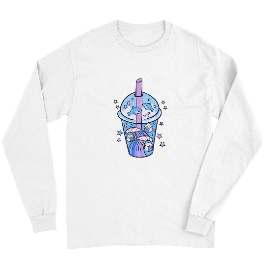Shark Pet Cute Kawaii Anime Blueberry Shark Milkshake Fantasy Long Sleeves