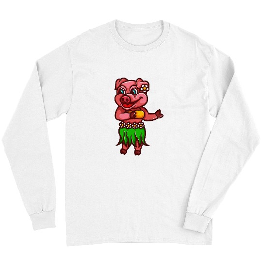 Pig Pet Cool Hawaiian Luau Pig Funny Boar Lover Hula Dancing Gift Long Sleeves