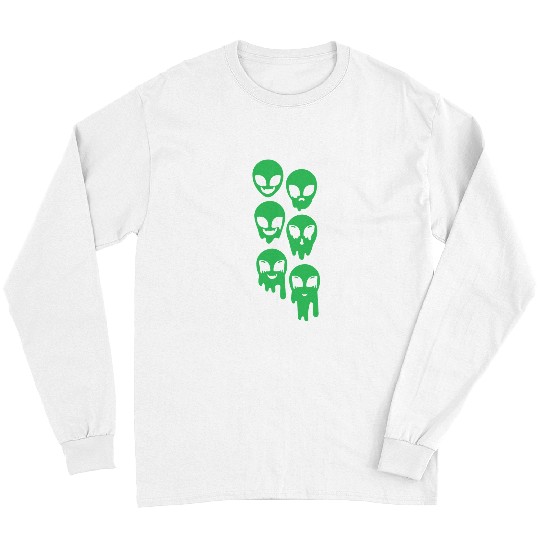 Aliens UFO Green Melting Smiling Face vintages 80s Trippy Long Sleeves