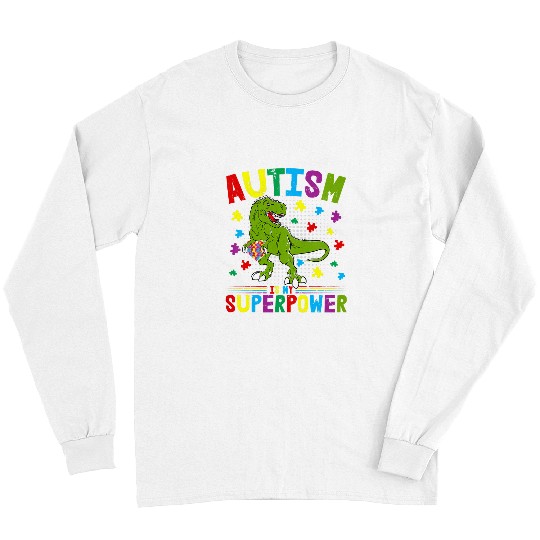Autism Puzzle Dino Kids Autism is my Superpower Family Dinosaur Long Sleeves