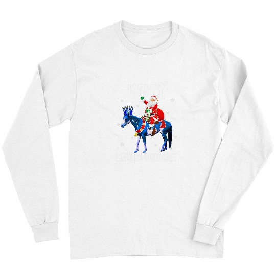 Horse Pet Happy Chrismukkah Hanukkah xmass Santa Riding Horse Menorah Long Sleeves