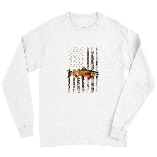 Fishing Fun Speckled Brook trout American flag Fishing 1 Long Sleeves