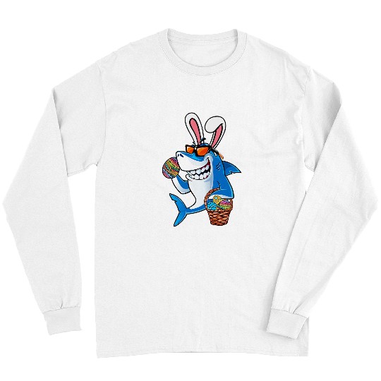 Shark Pet Cute Bunny Shark Easter Egg Hunting For Boys Girls Kids Long Sleeves