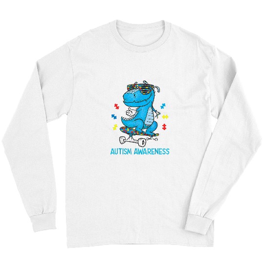 Autism Puzzle Dino Kids Dinosaur Skateboarding Autism Awareness Choose Kindness Long Sleeves