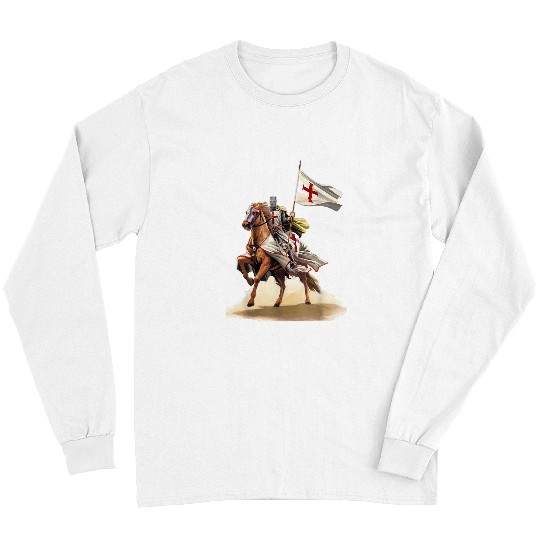 Horse Pet Knights Templar On a Horse Flag Deus Vult Crusader Long Sleeves