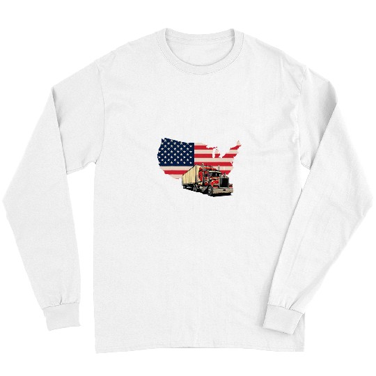 Truck Fun US American Flag Semi Truck Driver 16 Long Sleeves
