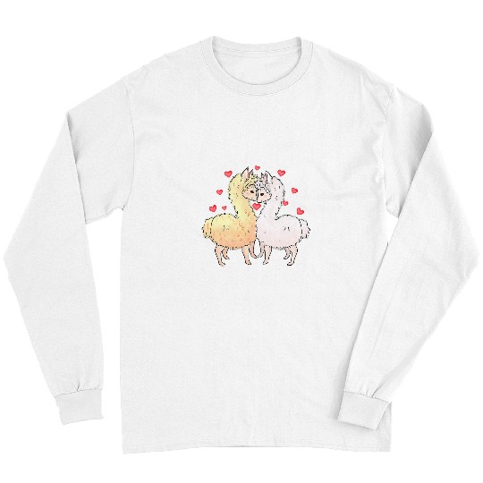 Llama Pet Love Llama Couples Hearts Retro Groovy s Valentines Day Long Sleeves