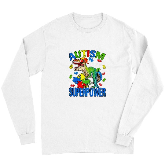 Autism Puzzle Dino rexs Autism Is My Superpower Long Sleeves