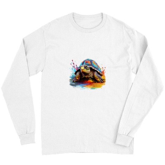 Turtle Pet Colorful Box Turtle Lover Splash Art Long Sleeves