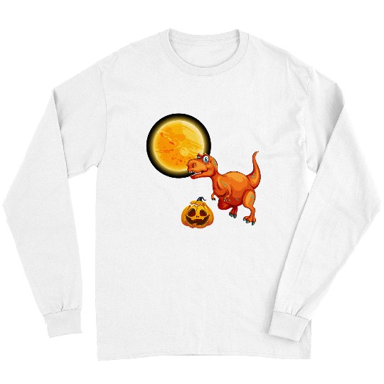 Dinosaur Pet Halloween Dinosaur With Pumpkin And Full Moon TRex Dino 8 Long Sleeves