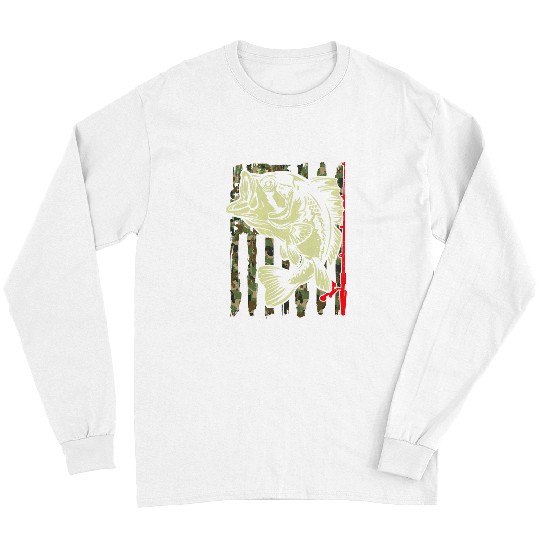 Fishing Fun Bass Fishing American Flag Fish Rod Camo Youth Boy Men Long Sleeves