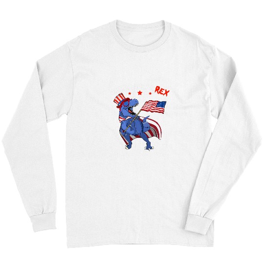 Dinosaur Pet Amerisaurus T rexs 4th of July Dinosaur Patriotic American Long Sleeves