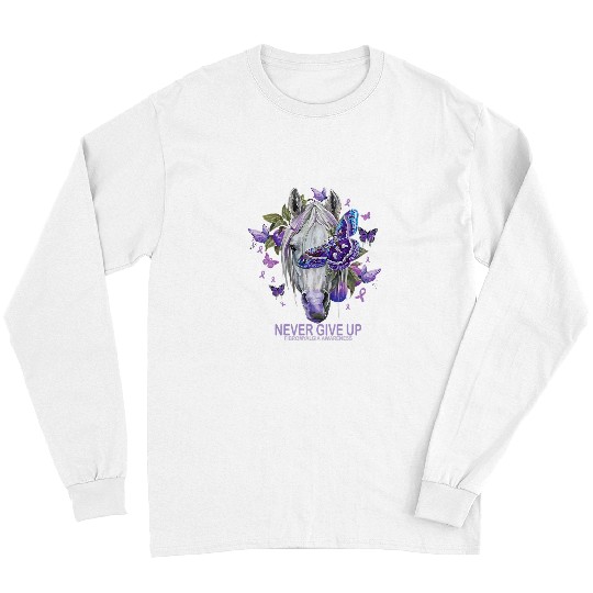 Horse Pet Fibromyalgia Awareness Never Give Up Funny Horse Lover Long Sleeves