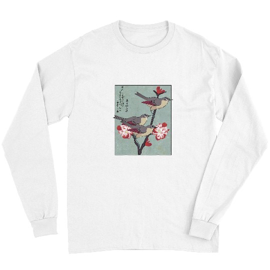 Japanese Cherry Peach Tree Blossom Hummingbirds Hanami Kanji Long Sleeves